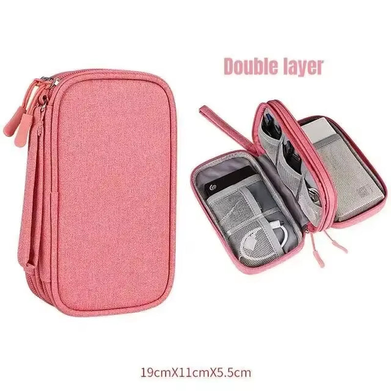 1Pc NEW Travel Organizer Bag Cable Storage Organizers Pouch Carry Case Portable Waterproof Double Layers Storage Bags Cable Cord