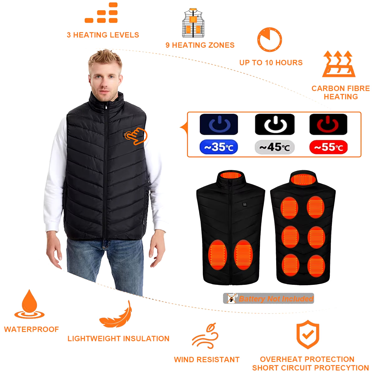 Heated Vest, Men'S and Women'S Winter Warmer Vest, Smart USB Heated Vest with 9 Carbon Fiber Heating Pads, 3 Temperature Levels