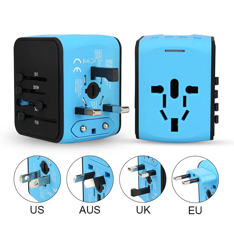 International Travel Adapter with 3 USB and Type C Power Adapters for Fast Charging Eu/Uk/Us/Australia Travel Plugs