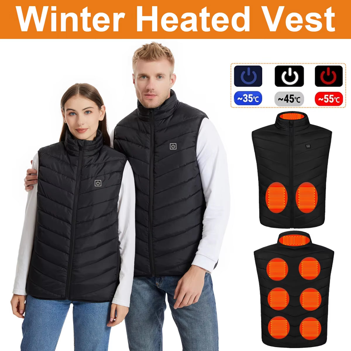 Heated Vest, Men'S and Women'S Winter Warmer Vest, Smart USB Heated Vest with 9 Carbon Fiber Heating Pads, 3 Temperature Levels